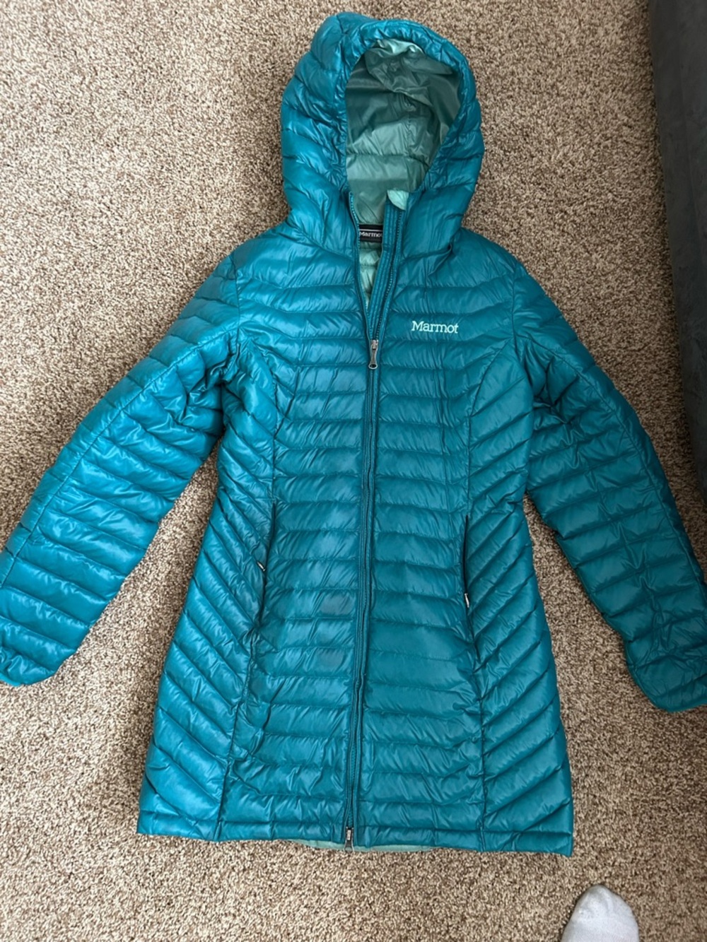 Marmot Women's Teal Hooded Puffer Coat